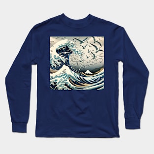 Kanagawa Wave Traditional Japanese Art - National Bird Day Long Sleeve T-Shirt